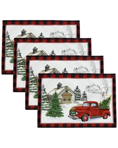 Elrene Home Fashions Set Of 4 Vintage Christmas Tree Farm Holiday Placemats In Multi