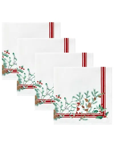Elrene Home Fashions Set Of 4 Winter Holiday Berry Fabric Napkins In Multi