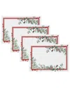 Elrene Home Fashions Set Of 4 Winter Holiday Berry Fabric Placemats