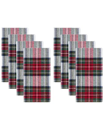 Elrene Home Fashions Set Of 8 Christmas Classic Holiday Plaid Cotton Napkins In Multi