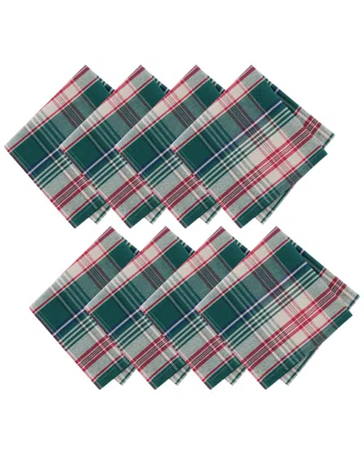 Elrene Home Fashions Set Of 8 Holiday Fireside Plaid Napkins In Green