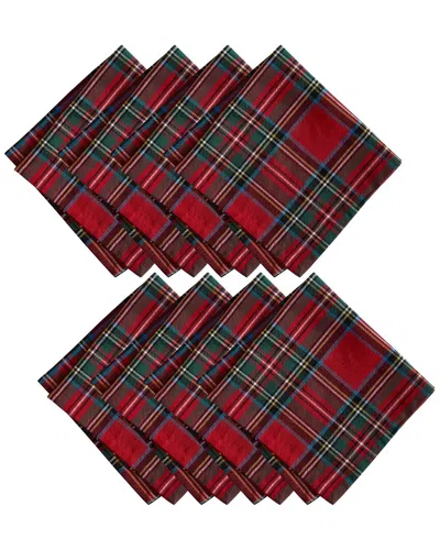 Elrene Home Fashions Set Of 8 Stowe Tartan Holiday Plaid Cotton Napkins In Red