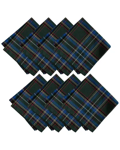 Elrene Home Fashions Set Of 8 Stowe Tartan Holiday Plaid Cotton Napkins In Green