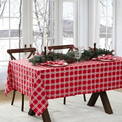 Elrene Home Fashions Sherwood Tree Dobby Cotton Rectangle Tablecloth In Red