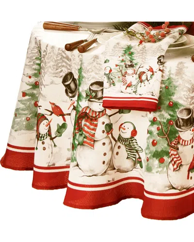 ELRENE HOME FASHIONS ELRENE HOME FASHIONS SNOWMAN WINTERLAND HOLIDAY SNOWFLAKE ROUND TABLECLOTH