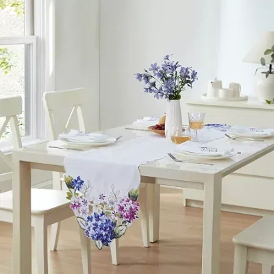 Elrene Home Fashions Spring Hydrangea Floral Cutwork Table Runner In White