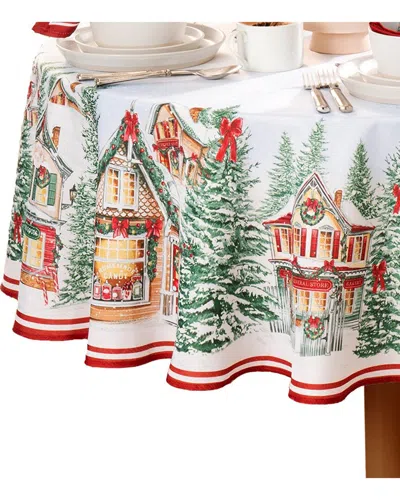 Elrene Home Fashions Storybook Christmas Village Holiday Tablecloth -round In Multi