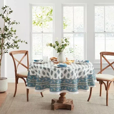Elrene Home Fashions Tropez Block Print Stain & Water Resistant Indoor/outdoor Round Tablecloth In Multi
