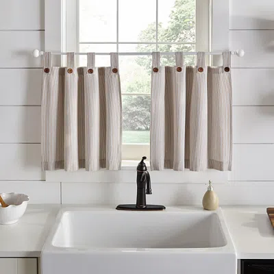 Elrene Home Fashions Tucker Ticking Stripe Window Tier Pair, 24 X 30 In Linen
