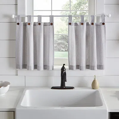 Elrene Home Fashions Tucker Ticking Stripe Window Tier Pair, 24 X 30 In Gray