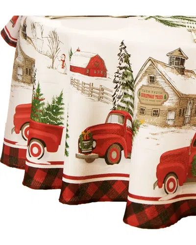 ELRENE HOME FASHIONS ELRENE HOME FASHIONS VINTAGE CHRISTMAS TREE FARM HOLIDAY ROUND TABLECLOTH