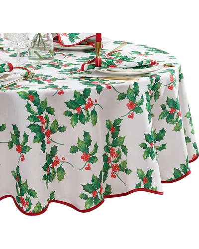 Elrene Home Fashions Vintage Holly Scallop Border Tablecloth -round In Green