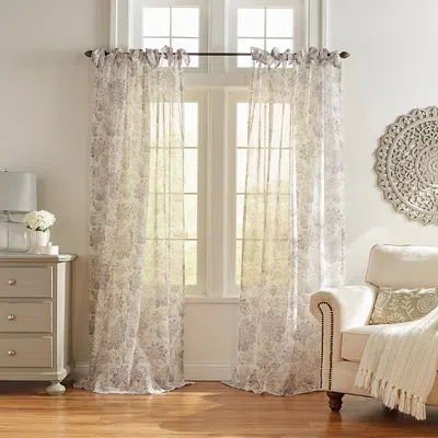 Elrene Home Fashions Westport Floral Tie-top Sheer Curtain Panel, 52 X 84