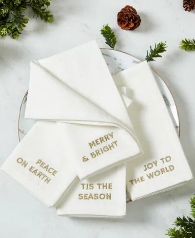 Elrene Joyful Sentiment Embroidered Napkins, Set Of 4, 17" X 17" In White