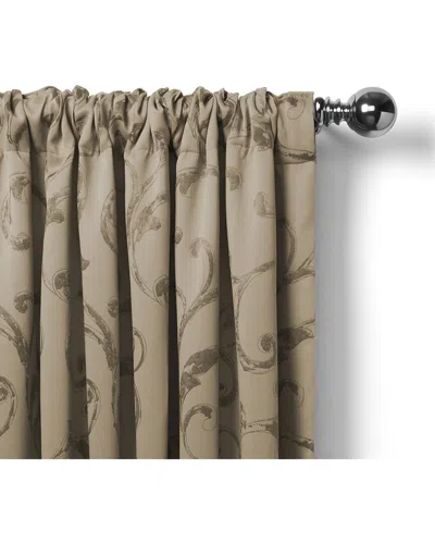 Elrene Mia Jacquard Scroll Blackout Window Curtain In Brown