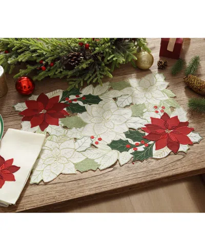 Elrene Poinsettia Cutwork Rectangle Fabric Placemat, 13" X 19" In White