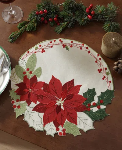 Elrene Poinsettia Cutwork Round Fabric Placemat, 15" In White