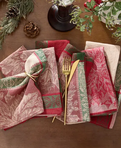 Elrene Prestige Poinsettia Jacquard Napkins 17"x 17", Set Of 8 In Multi