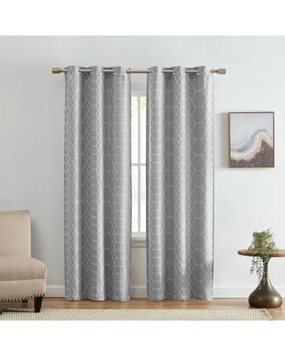Elrene Set Of 2 Kendal Geometric Embroidered Blackout Window Curtain Panels In Gray