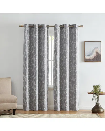 Elrene Set Of 2 Sterling Branch Motif Embroidered Blackout Window Curtain  Panels In Gray