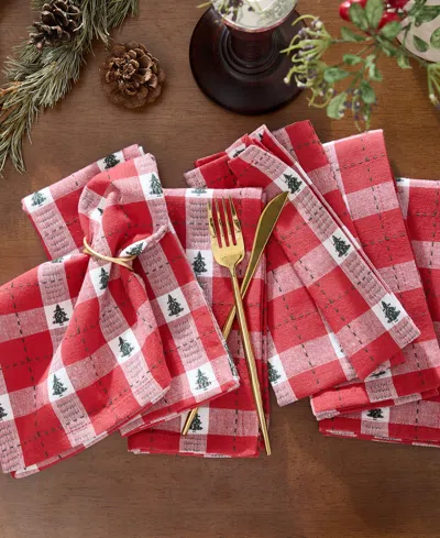 Elrene Sherwood Tree Dobby Cotton Napkins 17"x 17", Set Of 8 In Red