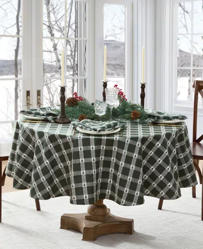 Elrene Sherwood Tree Dobby Cotton Oval Tablecloth, 84"x 60" In Green