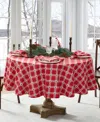 Elrene Sherwood Tree Dobby Cotton Oval Tablecloth, 84"x 60" In Red
