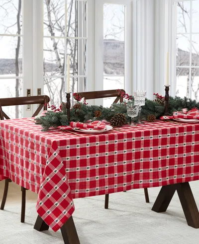Elrene Sherwood Tree Dobby Cotton Rectangle Tablecloth, 120"x 60" In Red