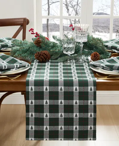 Elrene Sherwood Tree Dobby Cotton Table Runner, 70"x 13" In Green
