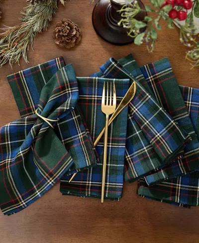 Elrene Stowe Tartan Holiday Plaid Cotton Napkins 17"x 17", Set Of 8 In Green