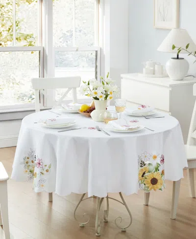ELRENE SUNFLOWER AND DAISIES CUTWORK TABLECLOTH, 60" X 84" OVAL
