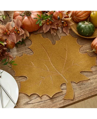 Elrene Textured Fabric Leaf Placemat In Gold