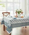 ELRENE TROPEZ BLOCK PRINT STAIN WATER RESISTANT INDOOR AND OUTDOOR TABLECLOTH, 60" X 102" RECTANGLE