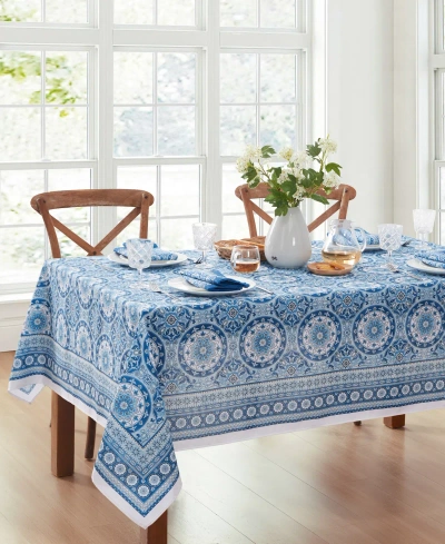 Elrene Vietri Medallion Blue Block Print Stain Water Resistant Indoor And Outdoor Tablecloth, 60" X 102" Re In Multi