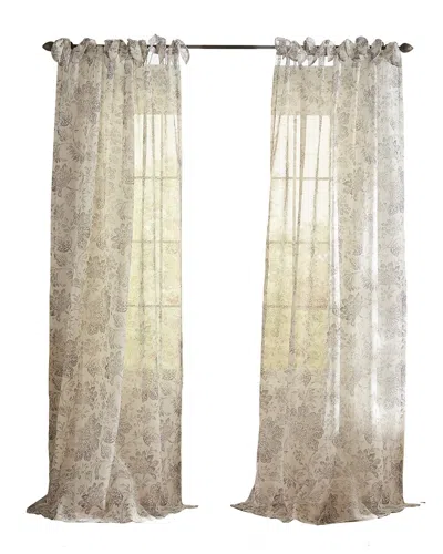 Elrene Westport Floral Tie-top Sheer Curtain In Grey