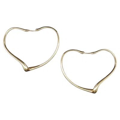 Pre-owned Elsa Peretti Estate  Tiffany & Co. 18k Yellow Gold Open Heart Hoop Earrings