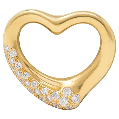 Pre-owned Elsa Peretti Tiffany & Co. 1990's Diamond 18k Gold Vintage Open Heart Pendant In Multiple
