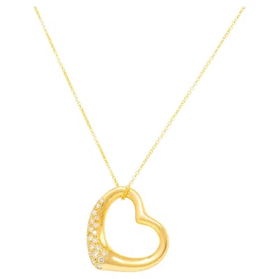 Pre-owned Elsa Peretti Tiffany & Co.  Diamond 18k Gold Open Heart Pendant Necklace In Multi