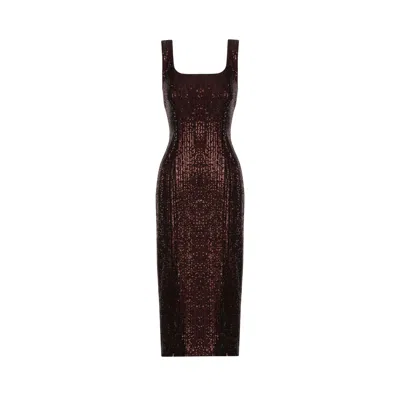 Elsava Women's Brown Burgundy Midi Dress