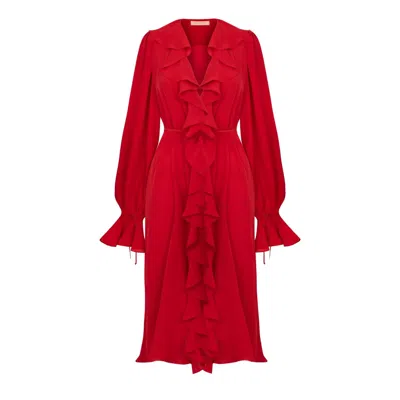 Elsava Women's  Red Cascading Ruffle Dress