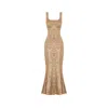 Elsava Women's Golden Sequin Tie Back Midi Dress In Gold