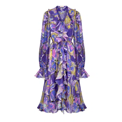 Elsava Women's Purple Sunset In Bloom Ruffle Drerss