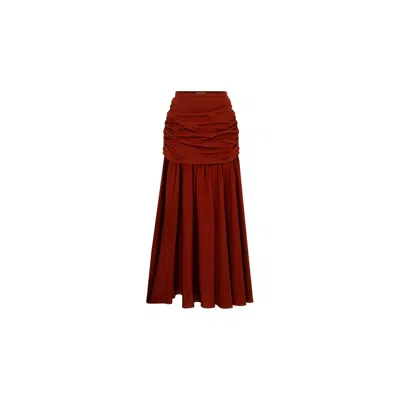 Elsava Women's Red Draped Burgundy Silk Skirt