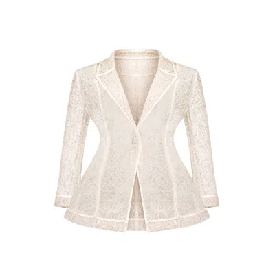 Elsava Women's White  Lace Tailored Blazer In Pink