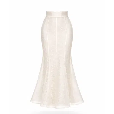 Elsava Women's White  Lace Tailored Skirt
