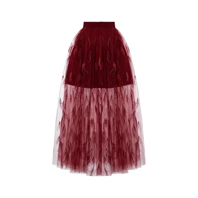 Elsava Women's Woven Feather Skirt – Crimson Red