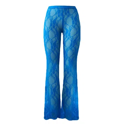 Elsie & Fred Women's Pammy Lee Azure Blue Low Rise Lace Bootcut Trouser Pants