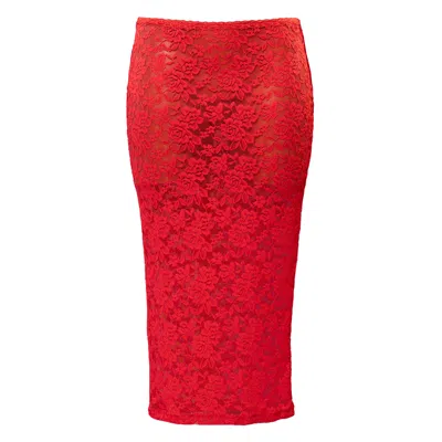 Elsie & Fred Women's Red Sonja Lace Sheer Midi Skirt