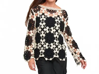 Elsie & Zoey Blair Crochet Floral Open Knit Sweater In Black/ White In Multi