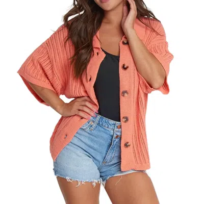 Elsie & Zoey Catalina Knit Half Sleeve Button Up Top In Coral In Pink